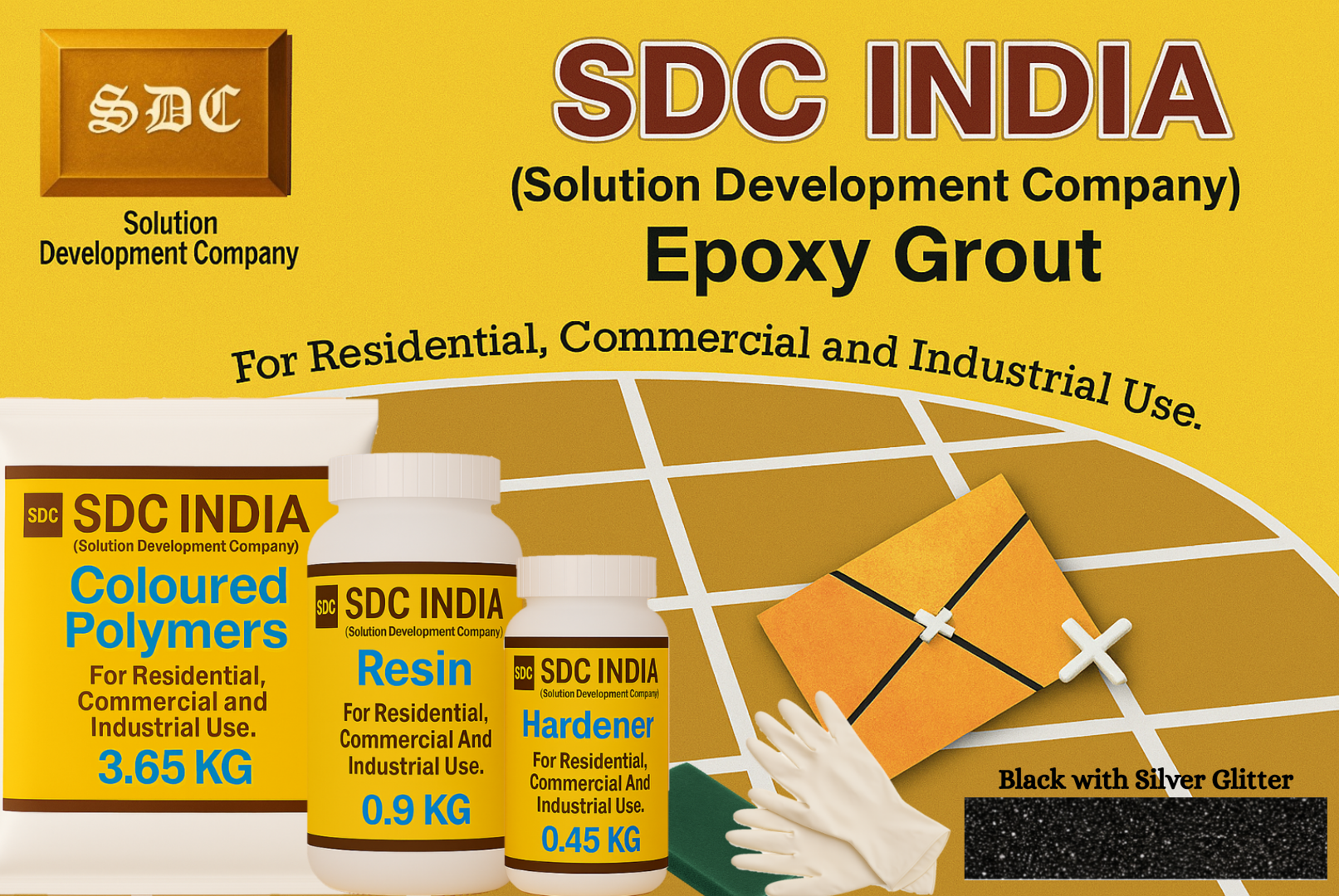 SDC India Black with Silver Glitter Epoxy Grout 5KG Kit