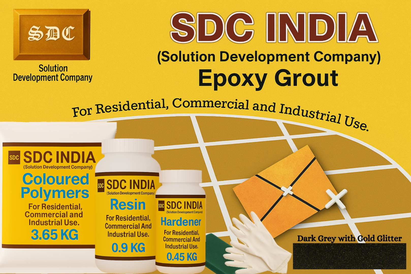 SDC India Dark Grey with Gold Glitter Epoxy Grout 5KG Kit