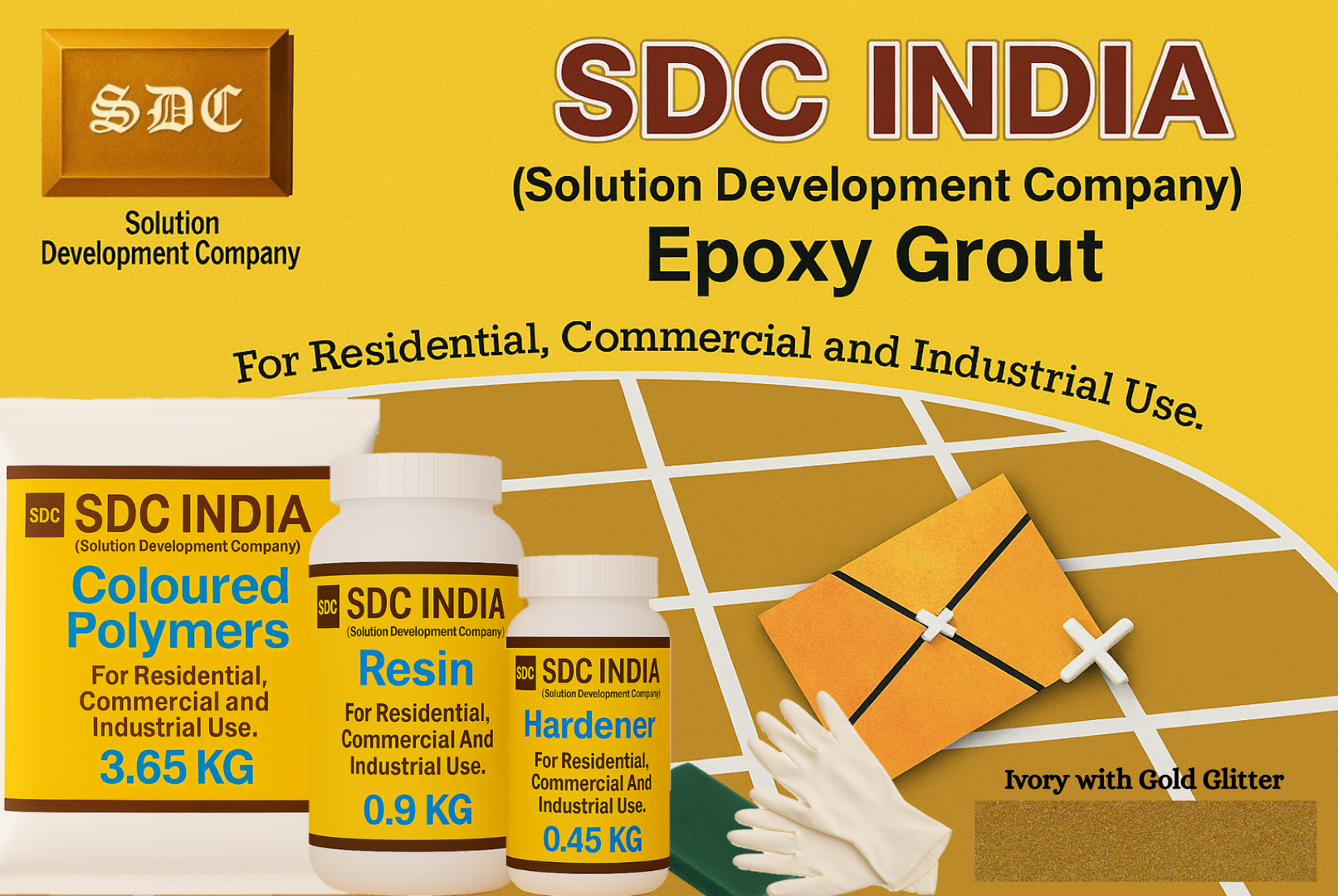 SDC India Ivory with Gold Glitter Epoxy Grout 5KG Kit