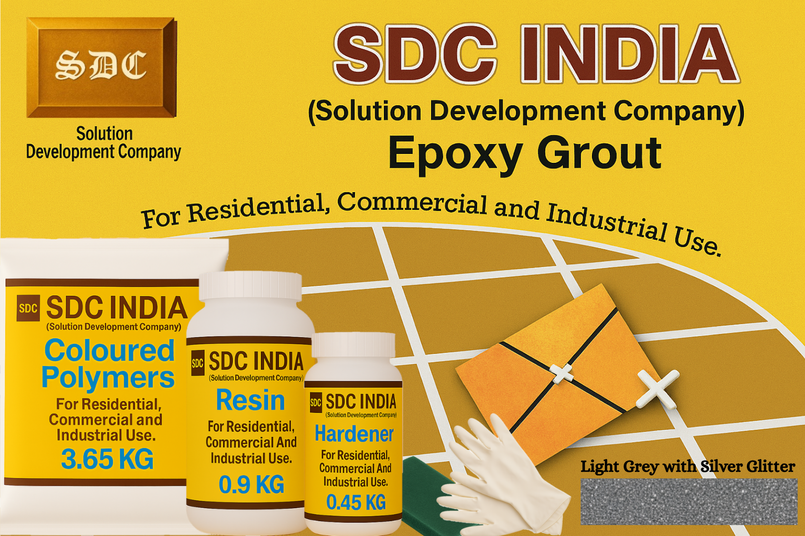 SDC India Light Grey with Silver Glitter Epoxy Grout 5KG Kit
